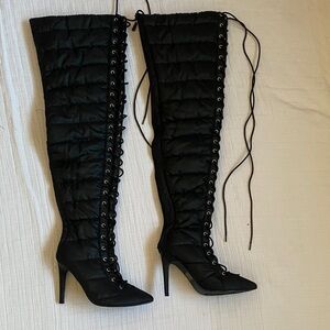 Cape Robbin Black Quilted Lace-Up Over-the-Knee Boots